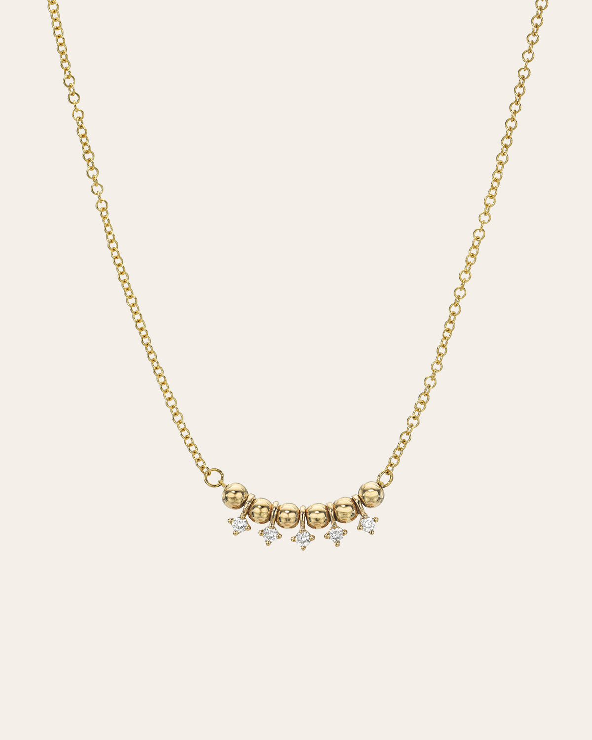 14K Gold Bead and Diamond Drop Necklace