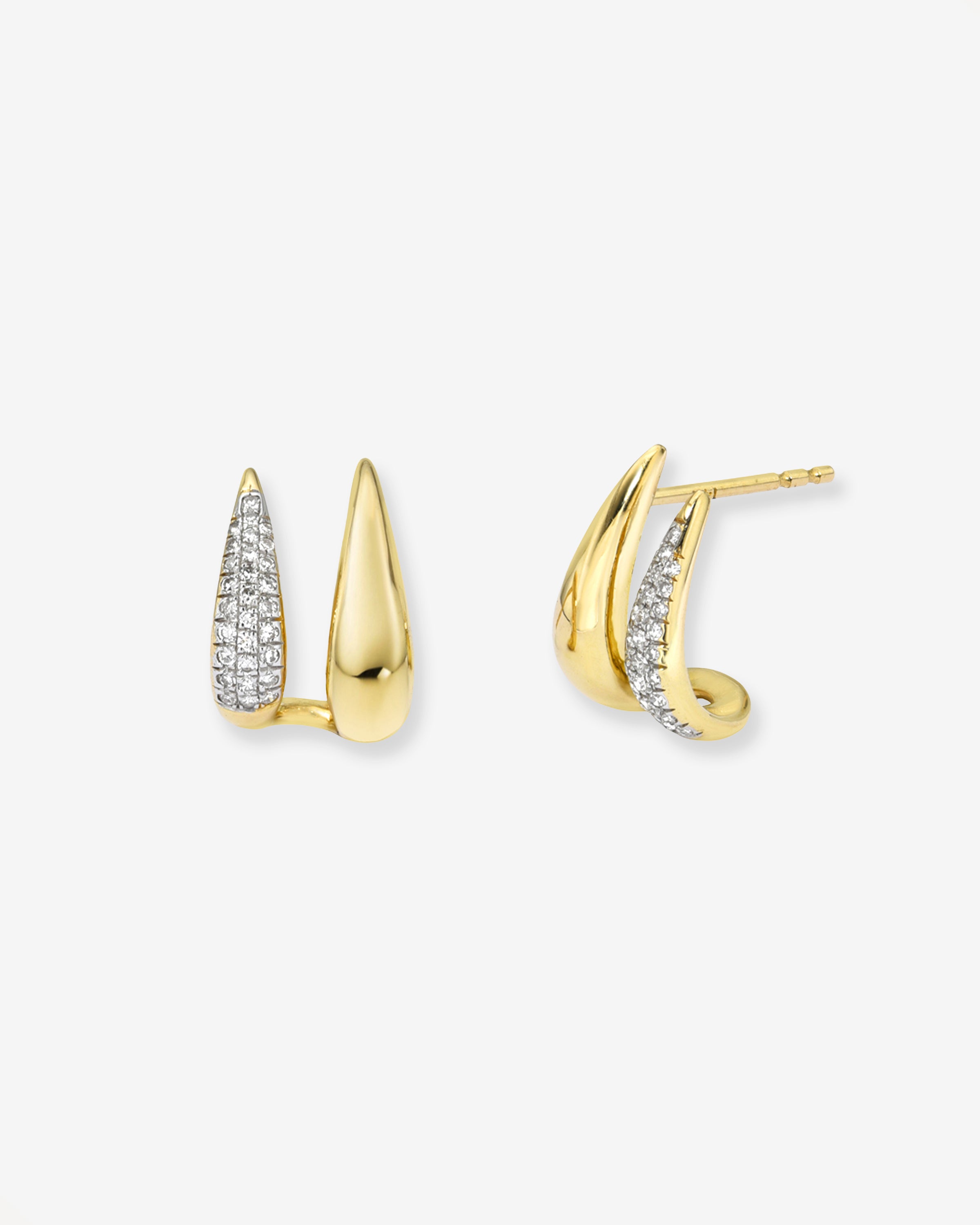 14K Gold and Diamond Double Spike Stud Earrings