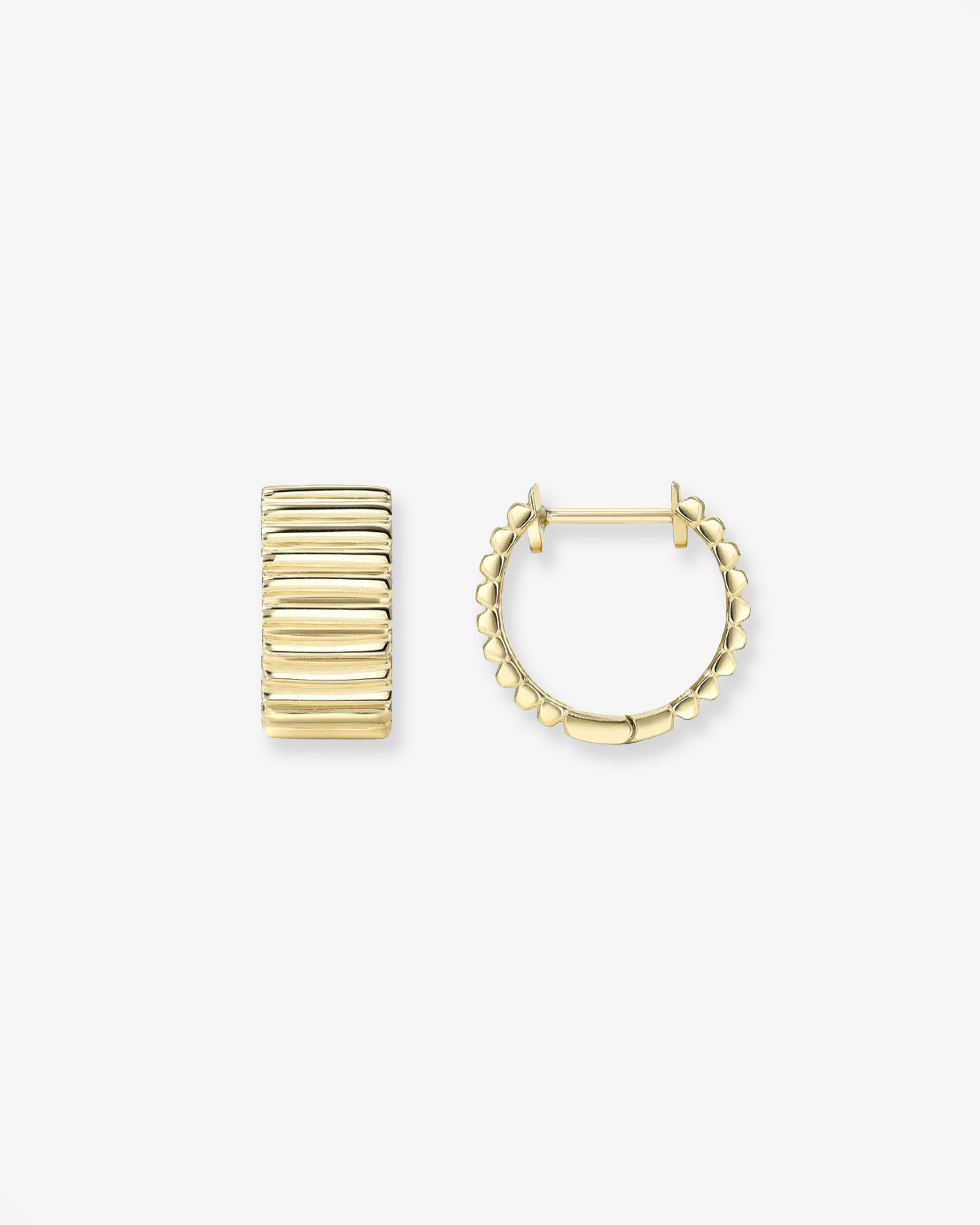 14K Gold Thick Notched Huggies