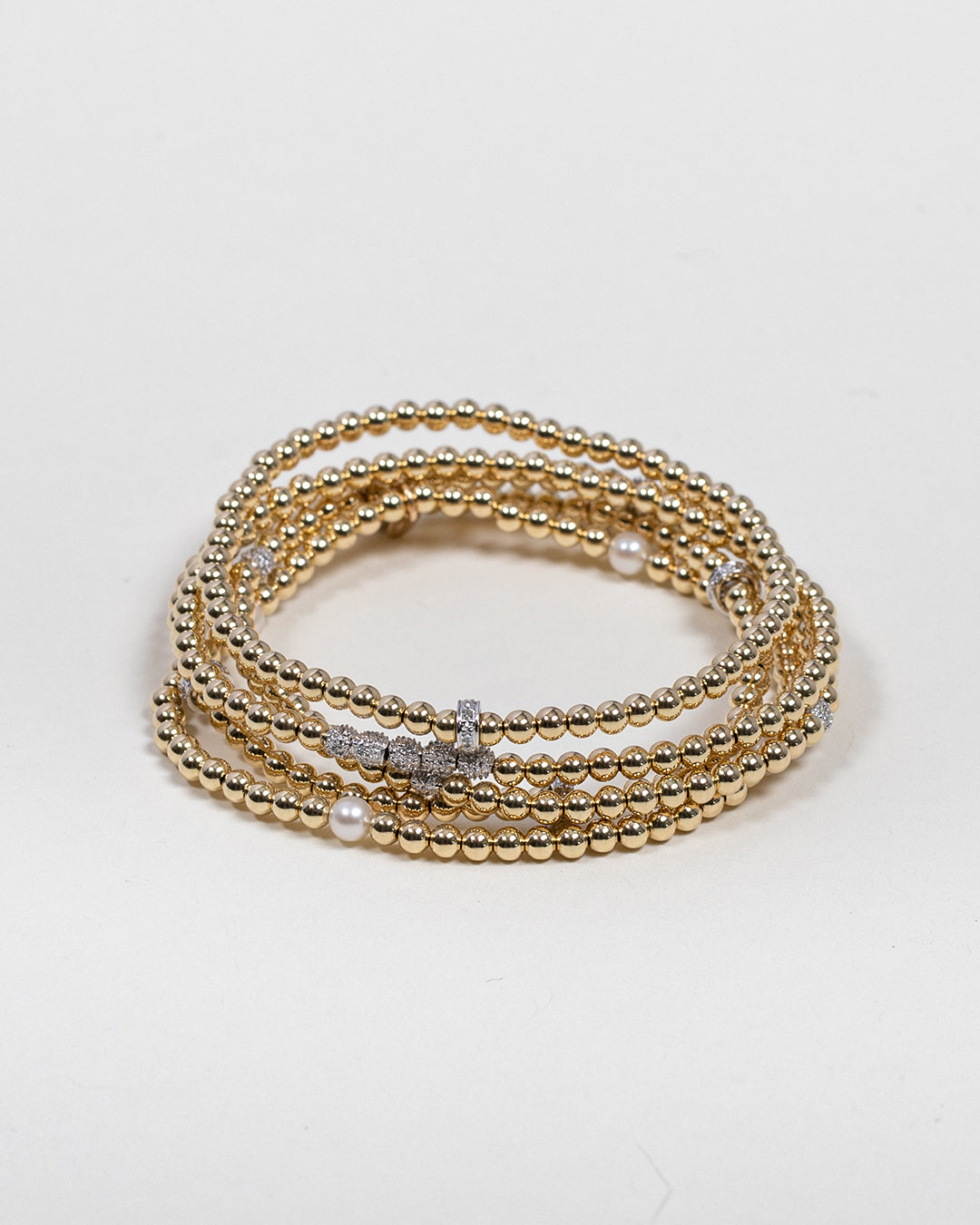 3mm Gold Bead Bracelet with Multi Diamond Beads