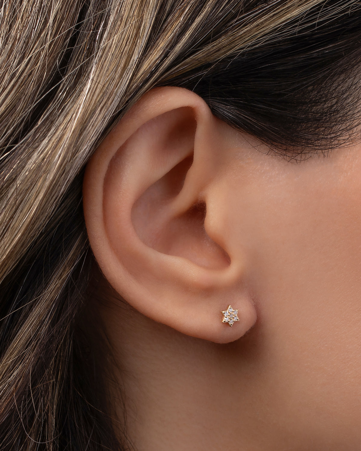 Tiny Diamond Star of David Stud Earring