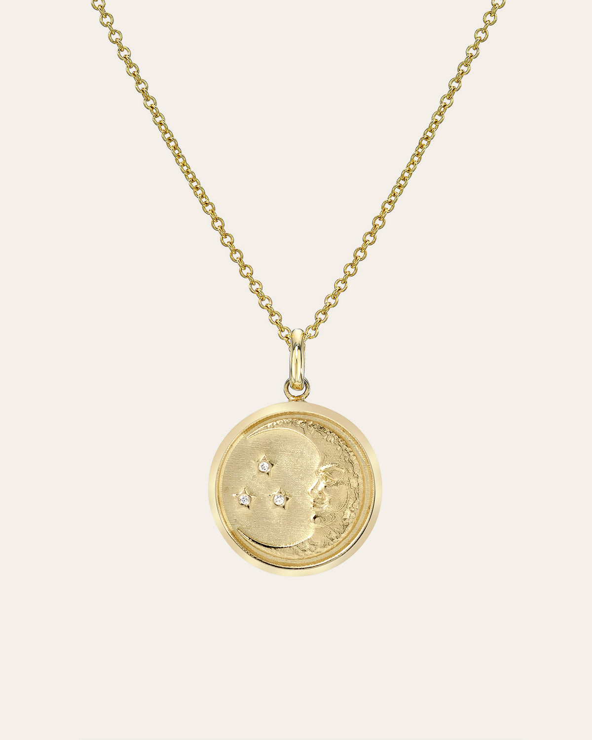 14k Gold Diamond Moon Medallion Necklace