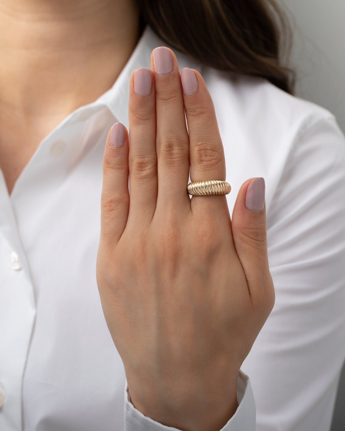 14K Gold Ribbed Dome Ring