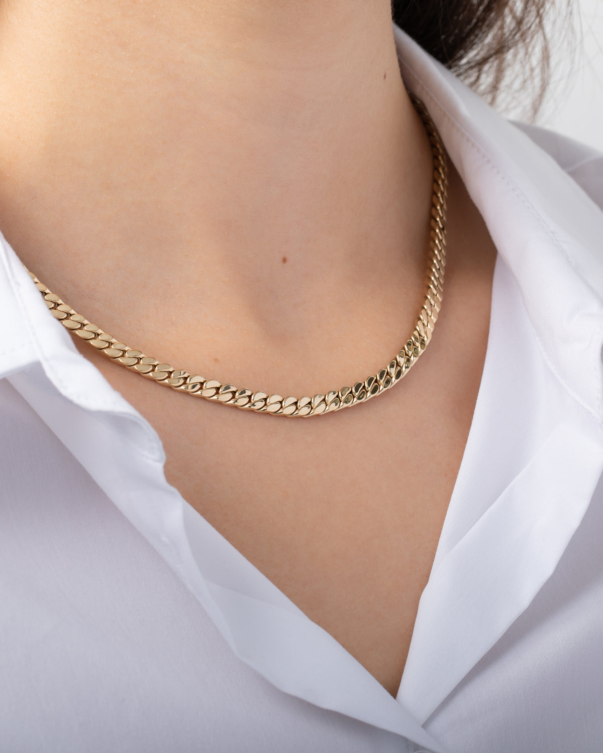 14K Gold Flat Curb Link Necklace