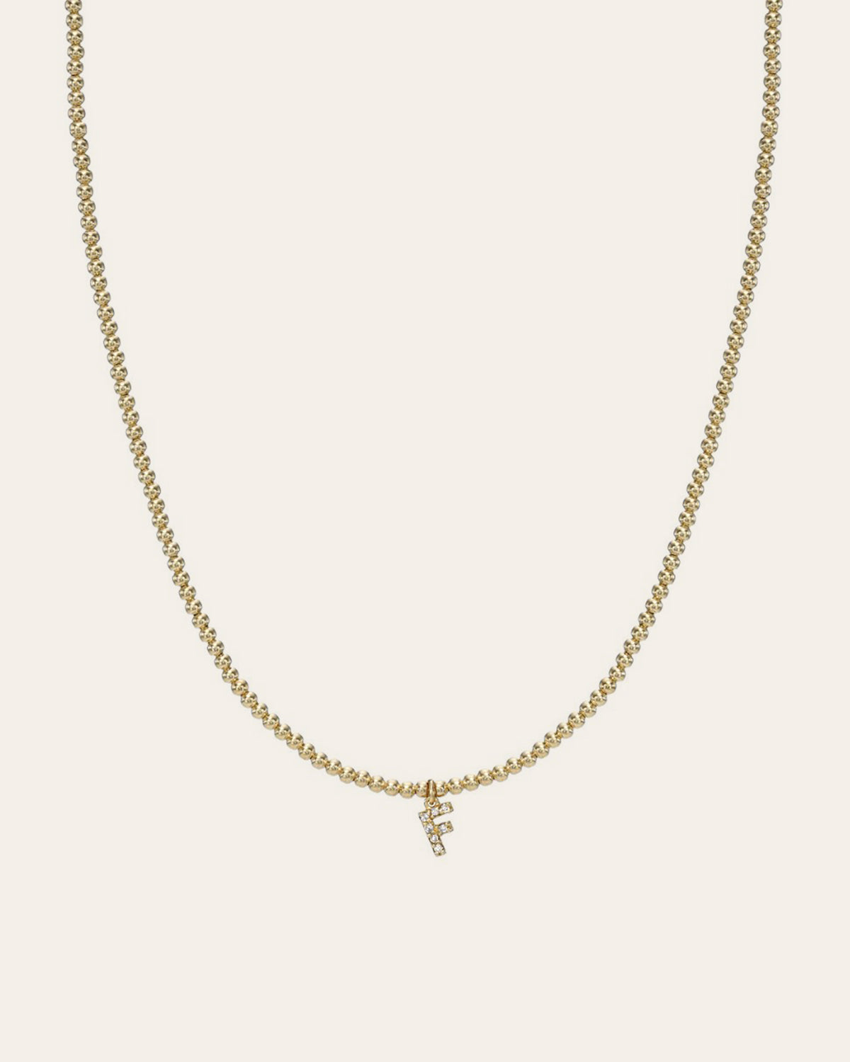 14K Gold Mini Diamond Initial Bead Necklace