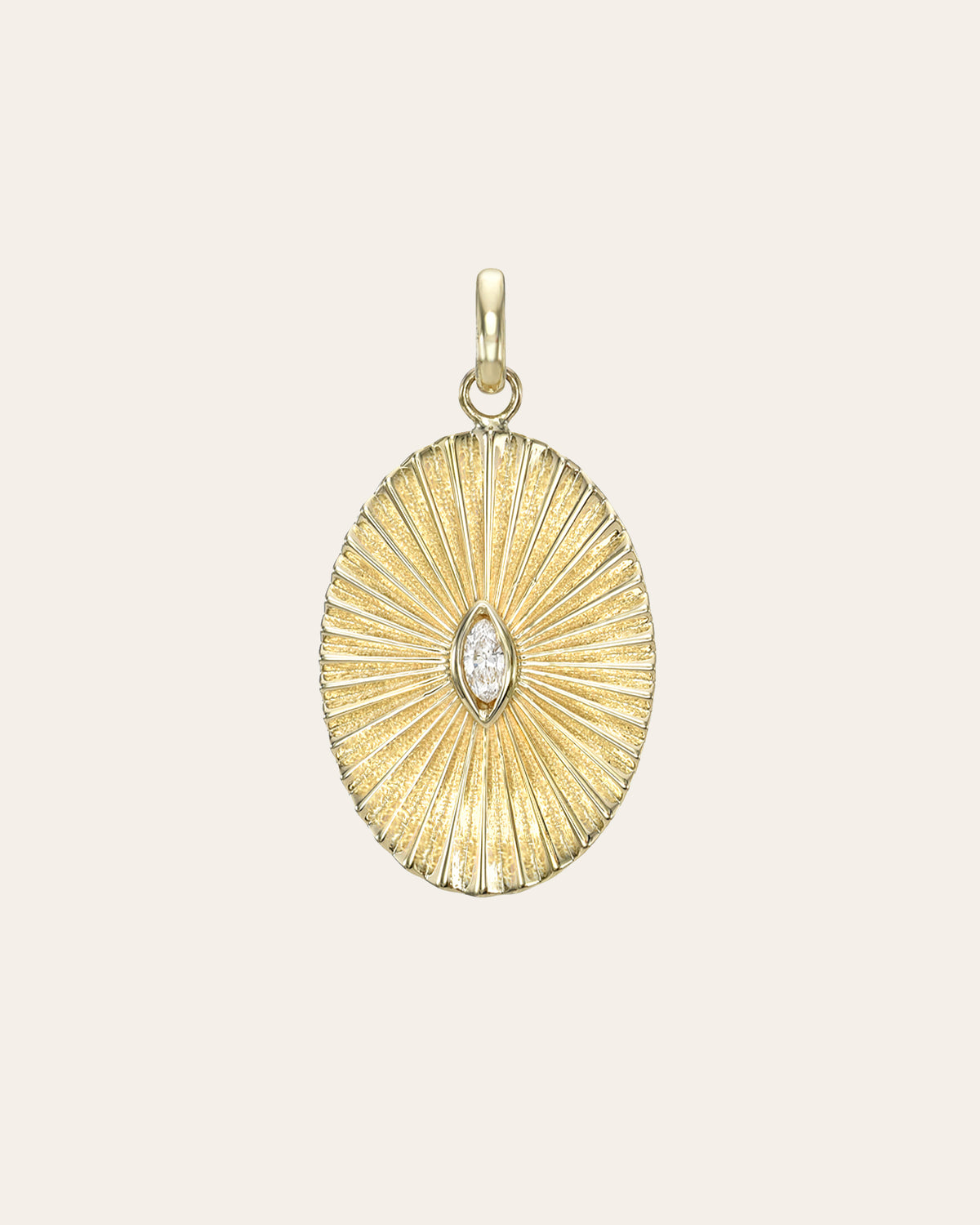 14K Gold Pleated Oval with Marquise Diamond Pendant