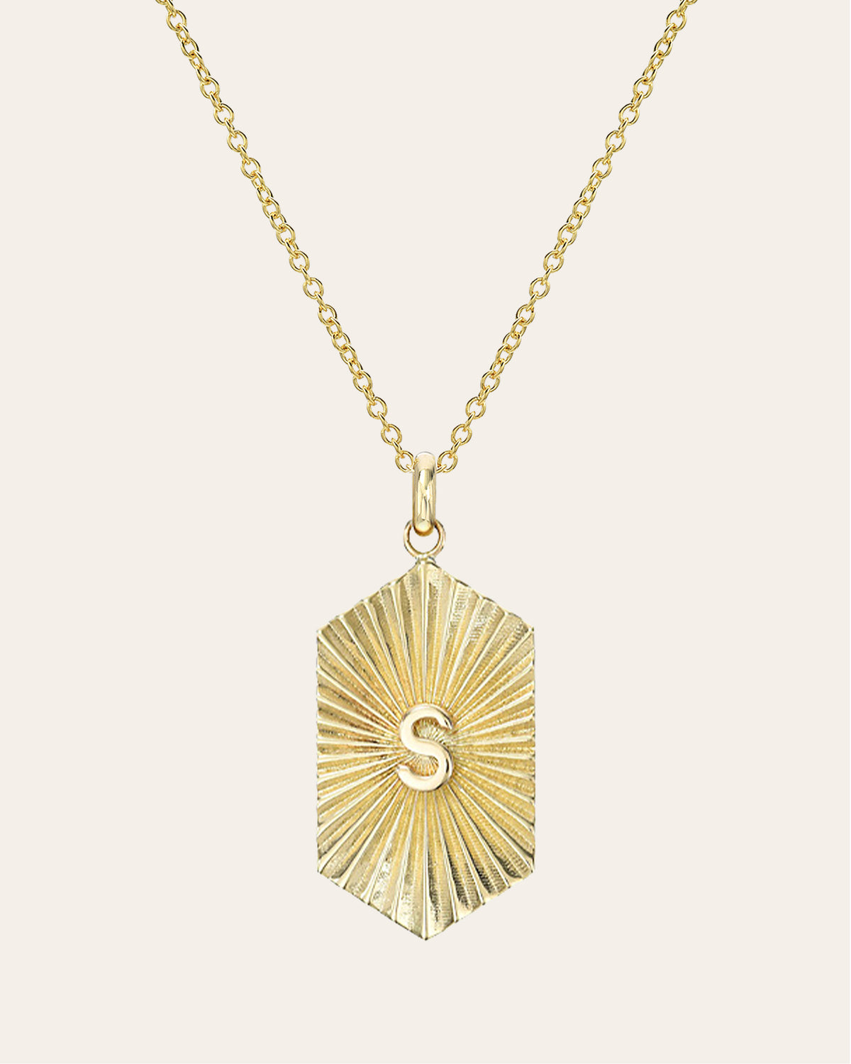 14K Gold Pleated Shield with Initial Necklace