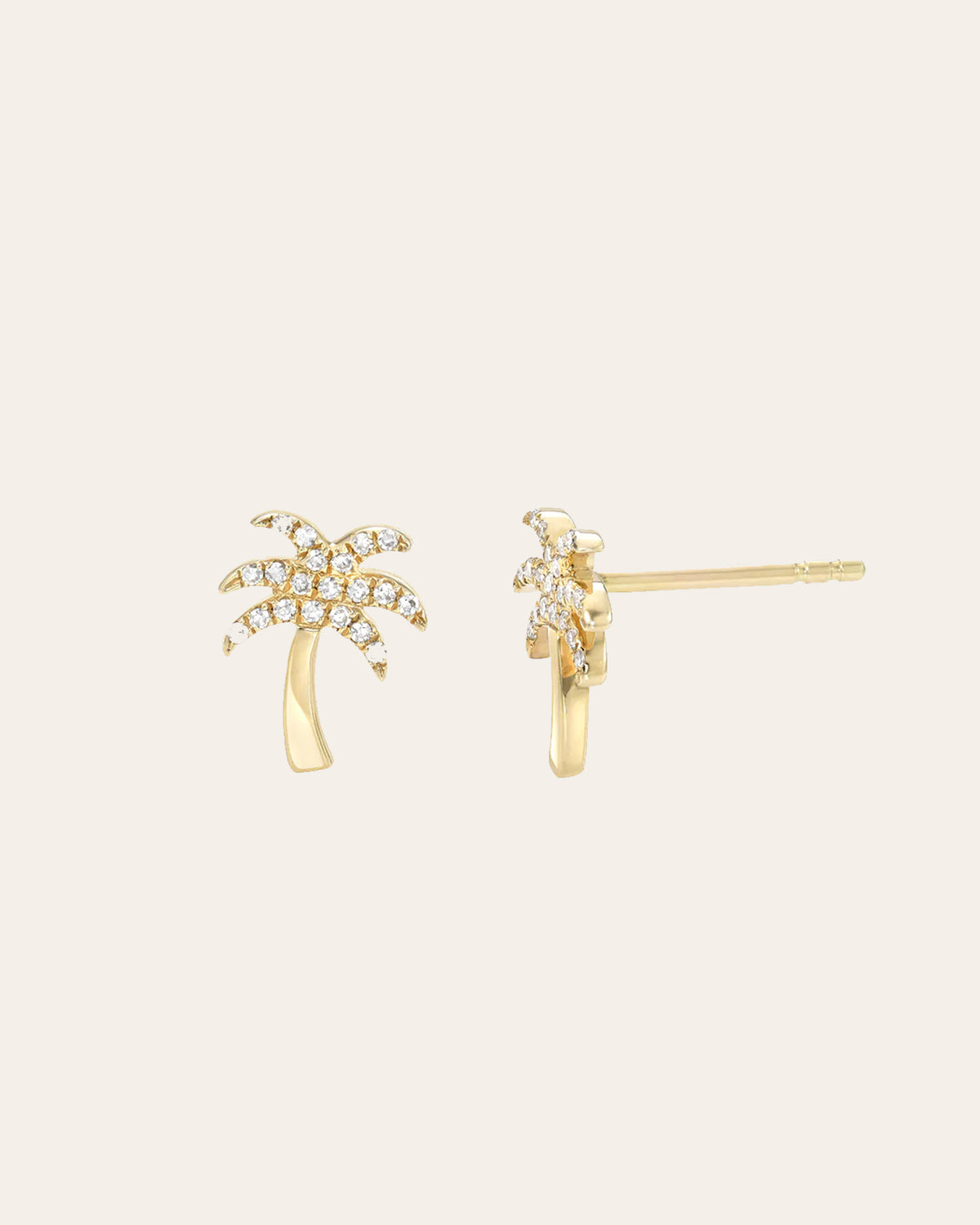 14k Gold Diamond Palm Tree Stud Earrings