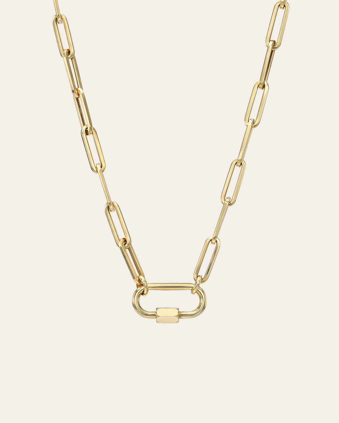 14k Gold Large Paper Clip Chain with Carabiner Necklace – Zoe Lev