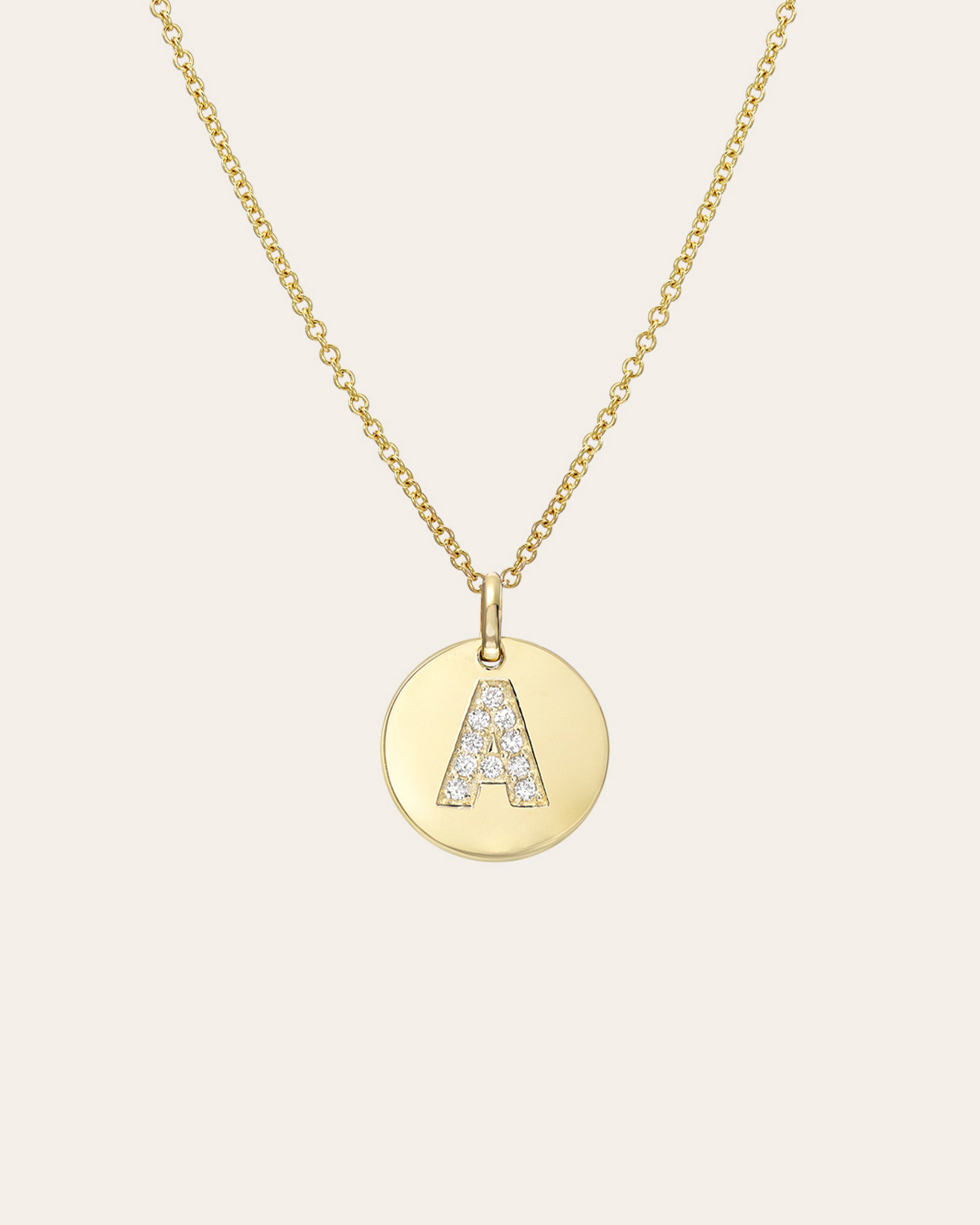 14k Gold Diamond Initial Small Disc Necklace - Main Image