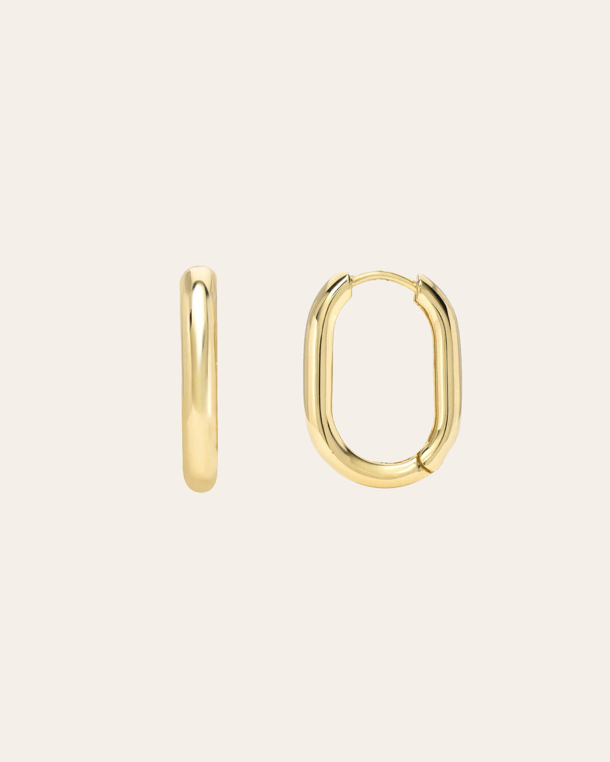 14k Gold Thick Oval Hoop Earrings