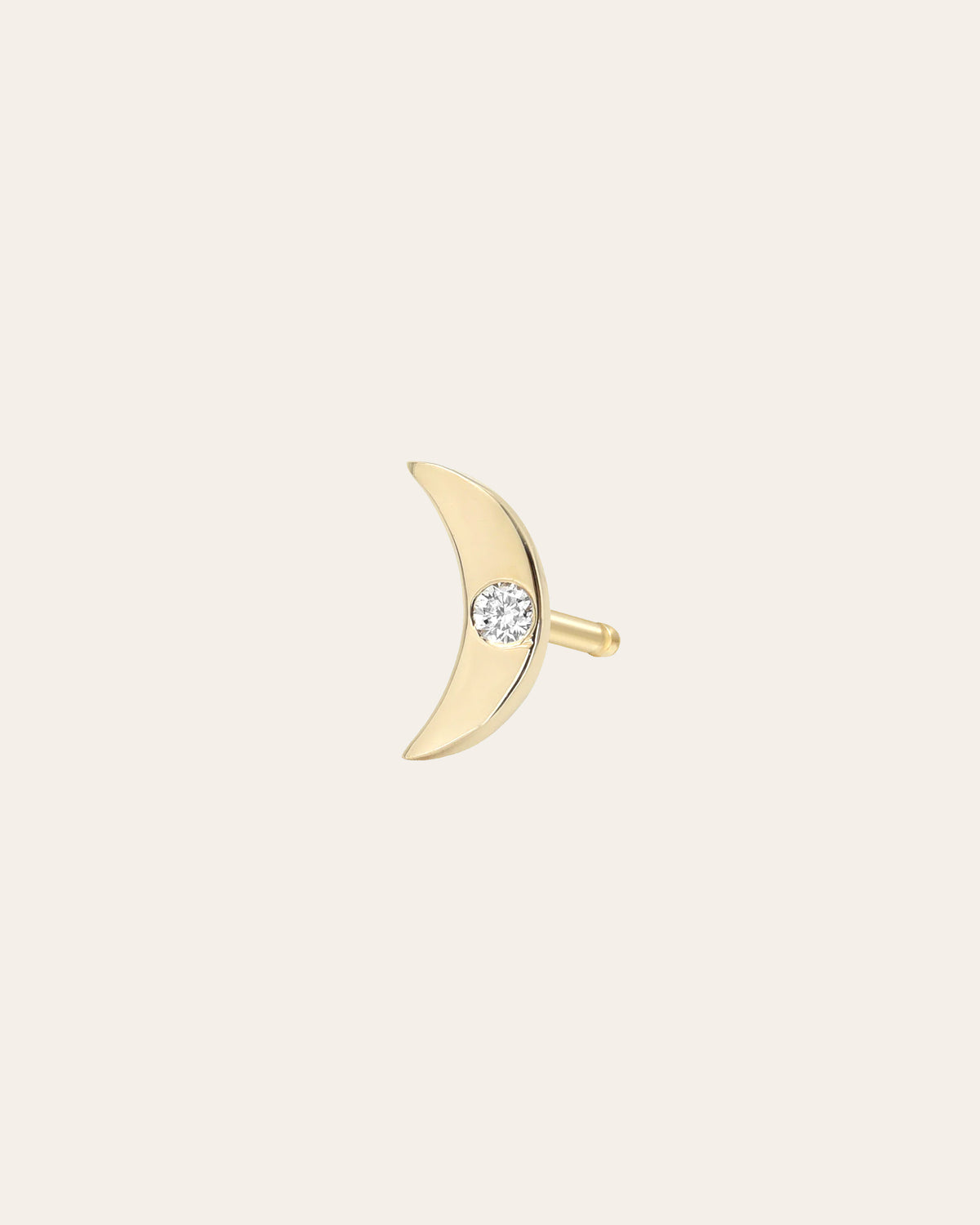 14k Gold Tiny Moon with Diamond Stud Earring