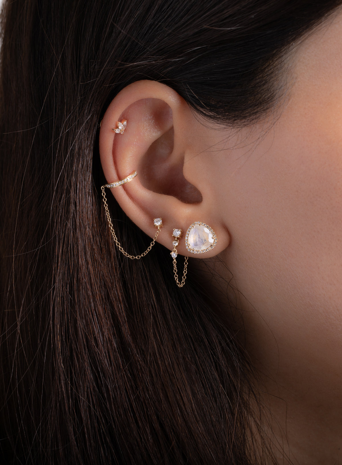 Diamond Ear Cuff With Diamond Stud Chain