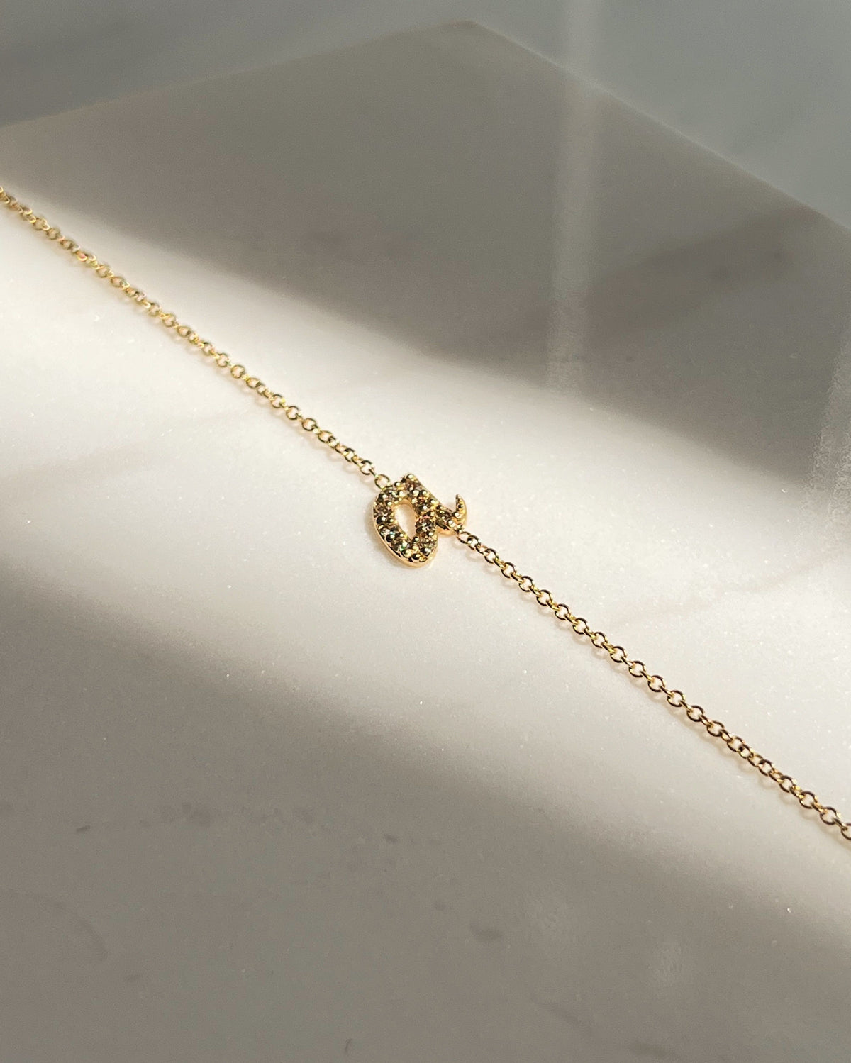 Mini Diamond Asymmetrical Script Initial Necklace