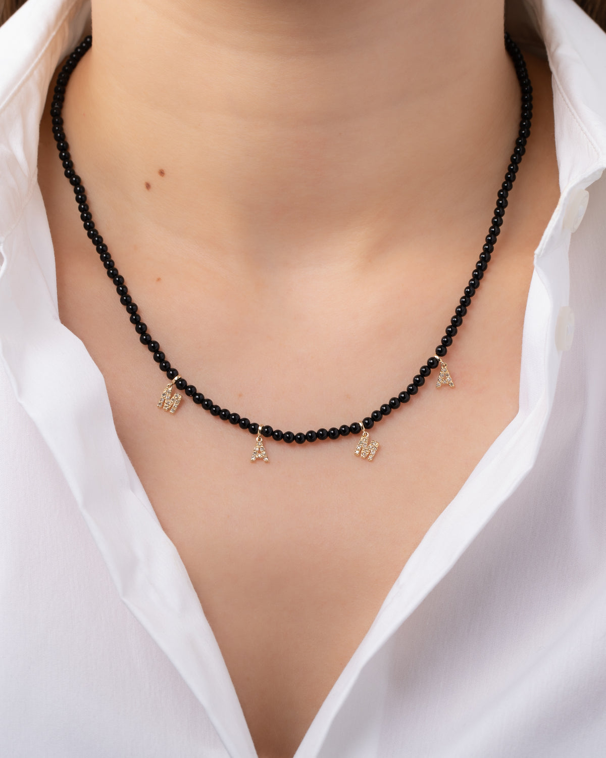 Black Onyx Beaded MAMA Necklace