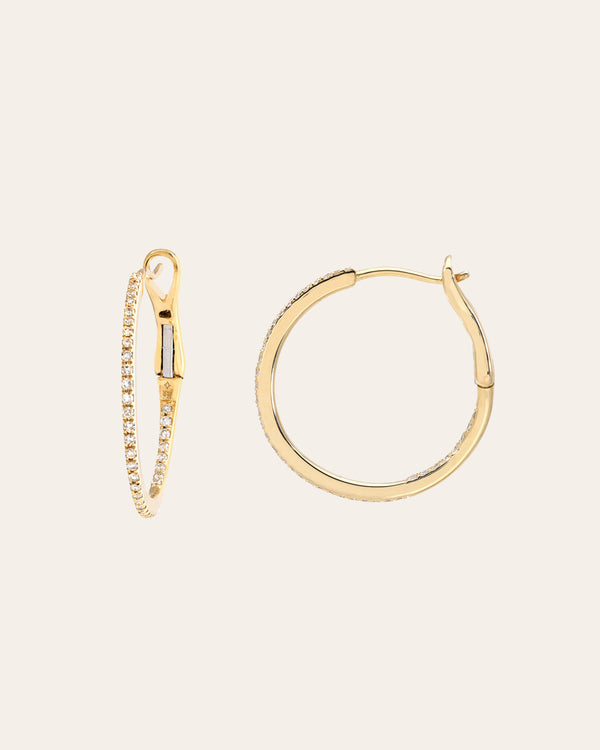 Diamond Small Paperclip Yellow Gold Hoop Earrings | Lee Jones