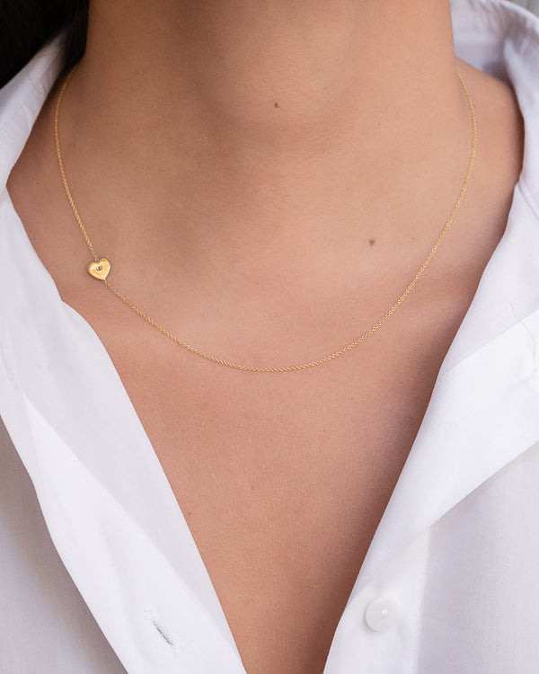 14k Gold Diamond Heart Asymmetrical Necklace - Zoe Lev Jewelry
