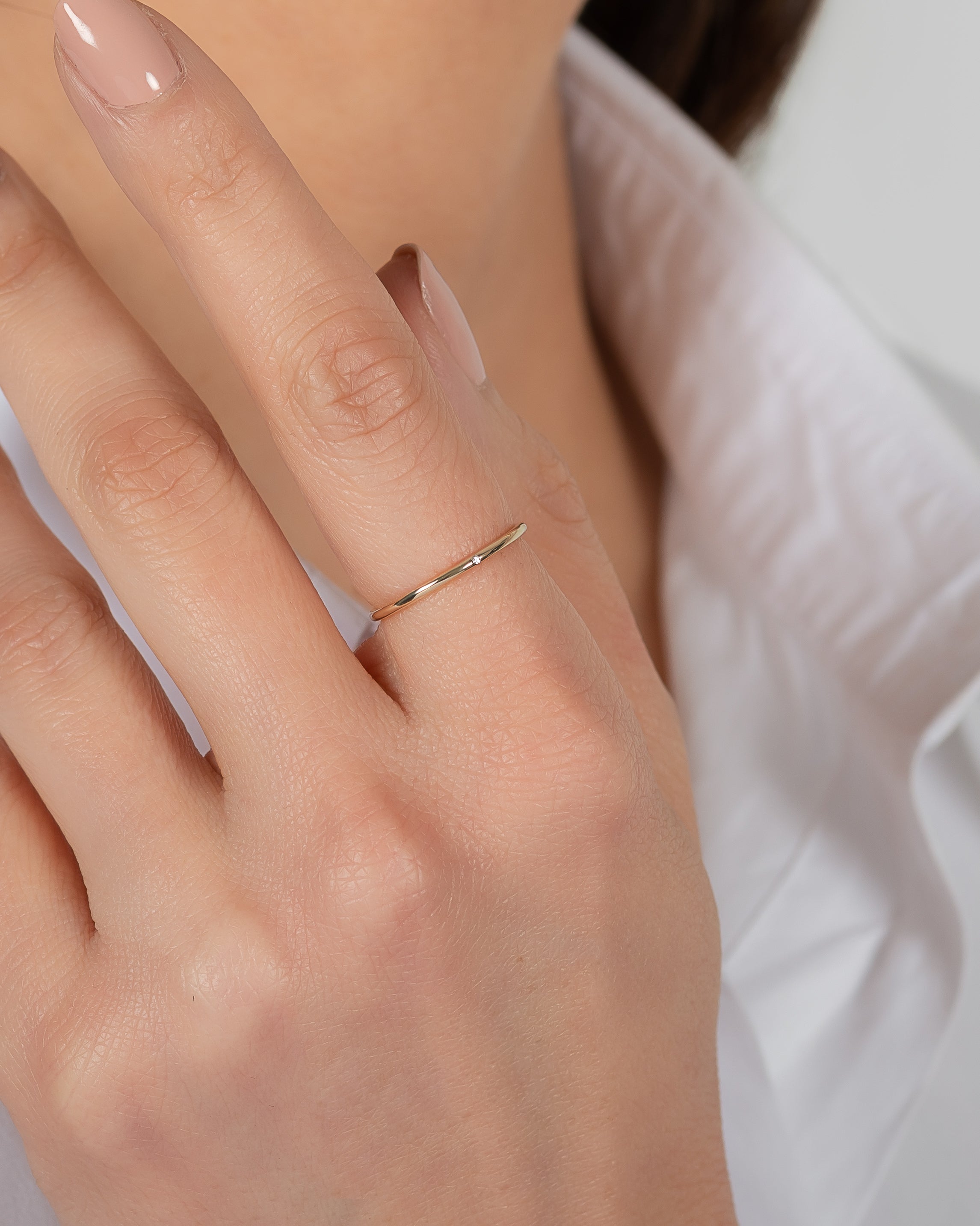 14k Gold Thin band with Tiny Diamond - Main Image