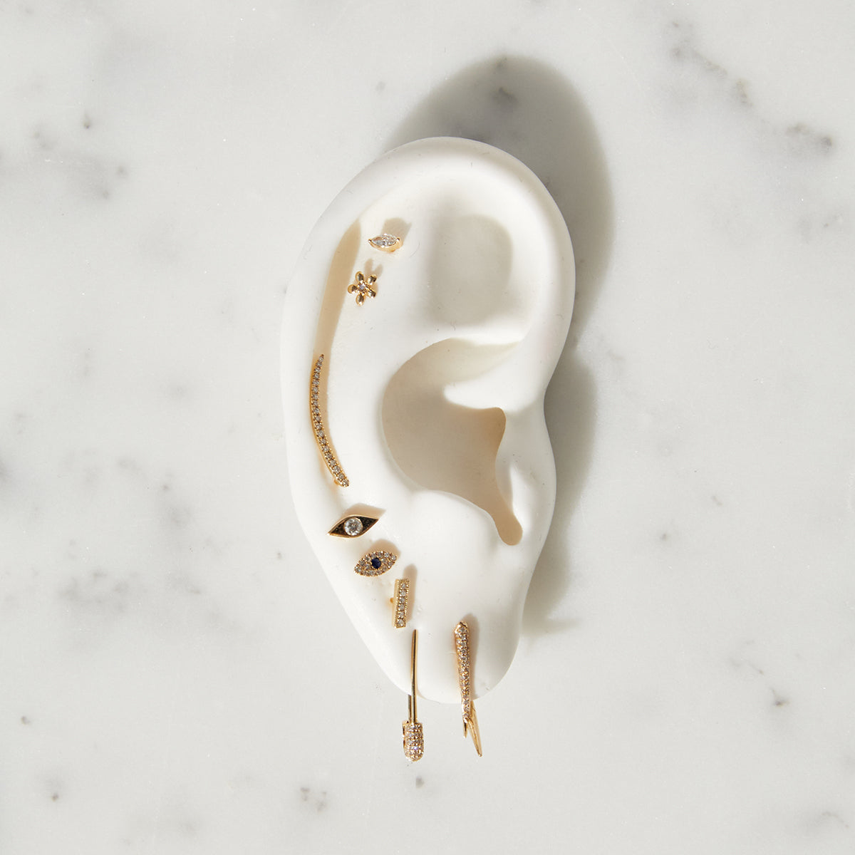 14k Gold Mini Diamond Flower Stud Earrings