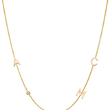 Custom Order: 14k Gold Asymmetrical Initial and Bezel Necklace, YG, 16"-18", 1A 2Bezel 3C 4M Custom Order Zoe Lev Jewelry