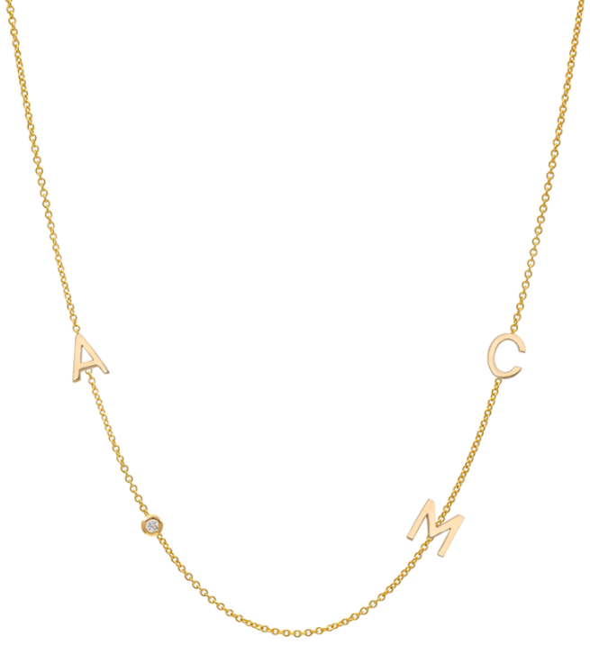Custom Order: 14k Gold Asymmetrical Initial and Bezel Necklace, YG, 16"-18", 1A 2Bezel 3C 4M Custom Order Zoe Lev Jewelry