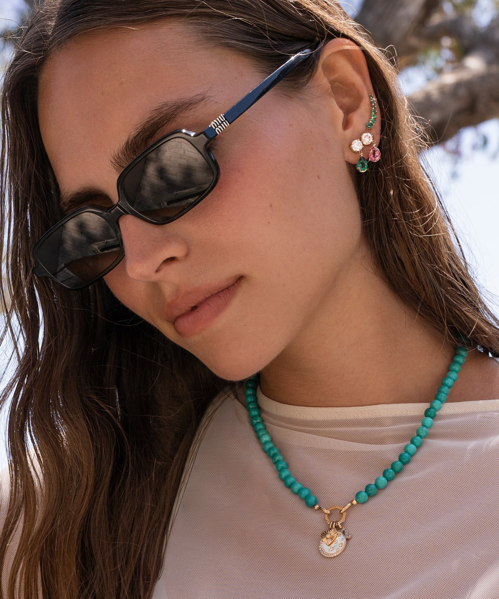 Lab Diamond and Pink Tourmaline Pear Drop Stud Studs Zoe Lev Jewelry