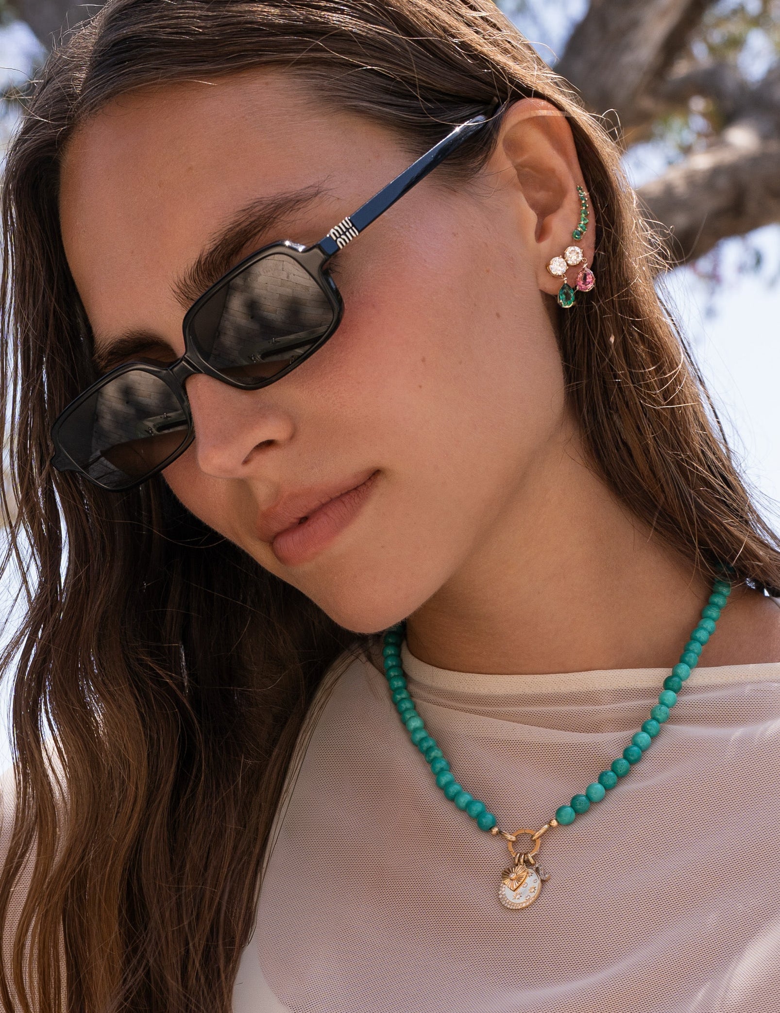Lab Diamond and Emerald Pear Drop Stud Studs Zoe Lev Jewelry