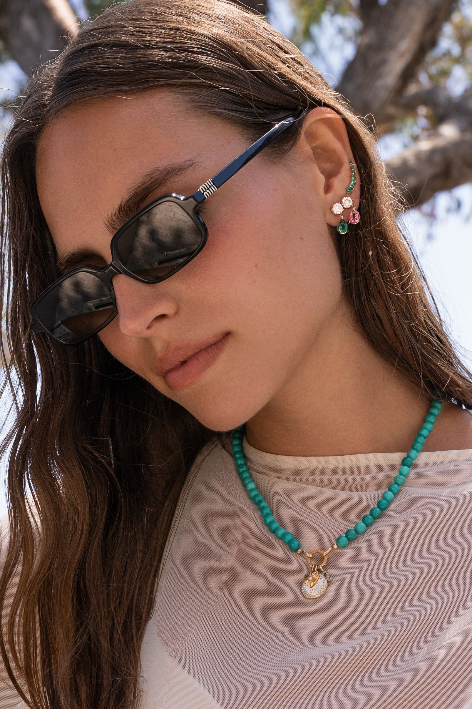 Lab Diamond and Pink Tourmaline Pear Drop Stud Studs Zoe Lev Jewelry