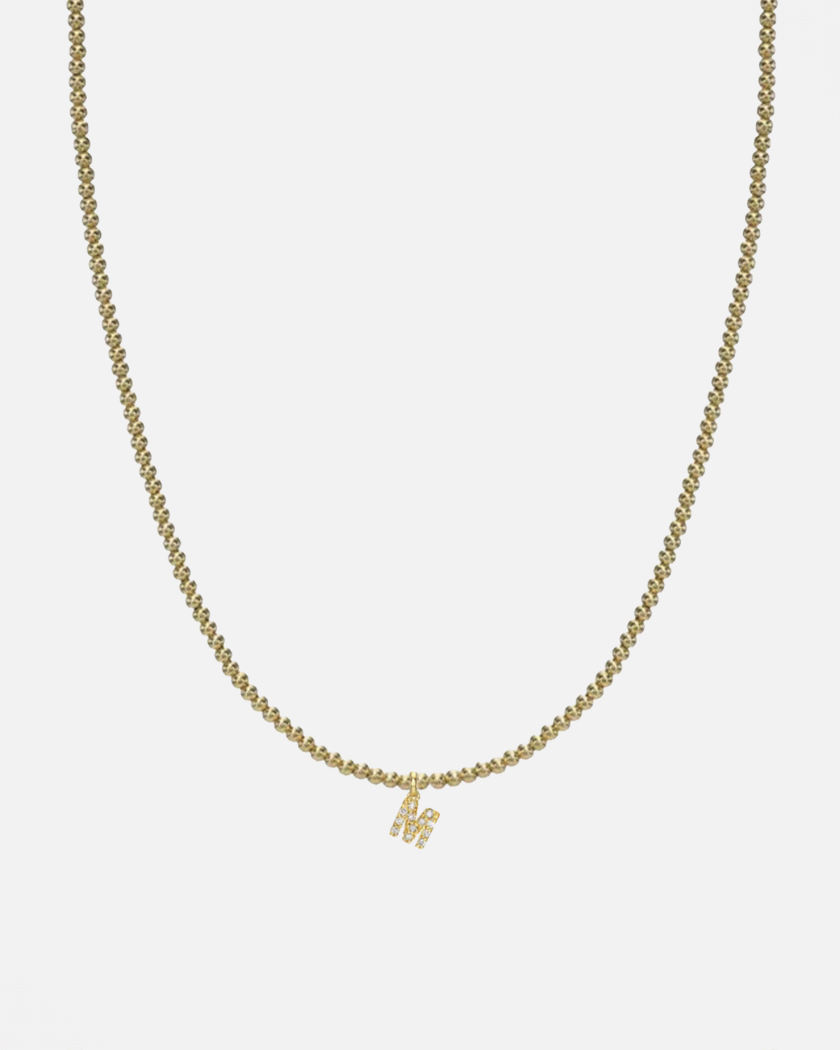 14K Gold Mini Diamond Initial Bead Necklace