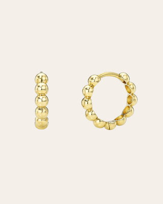 14K Gold Bead Huggie Earrings