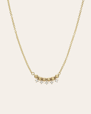 14K Gold Bead and Diamond Drop Necklace