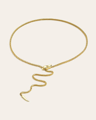 14K Gold Biting Snake Chain Lariat Necklace