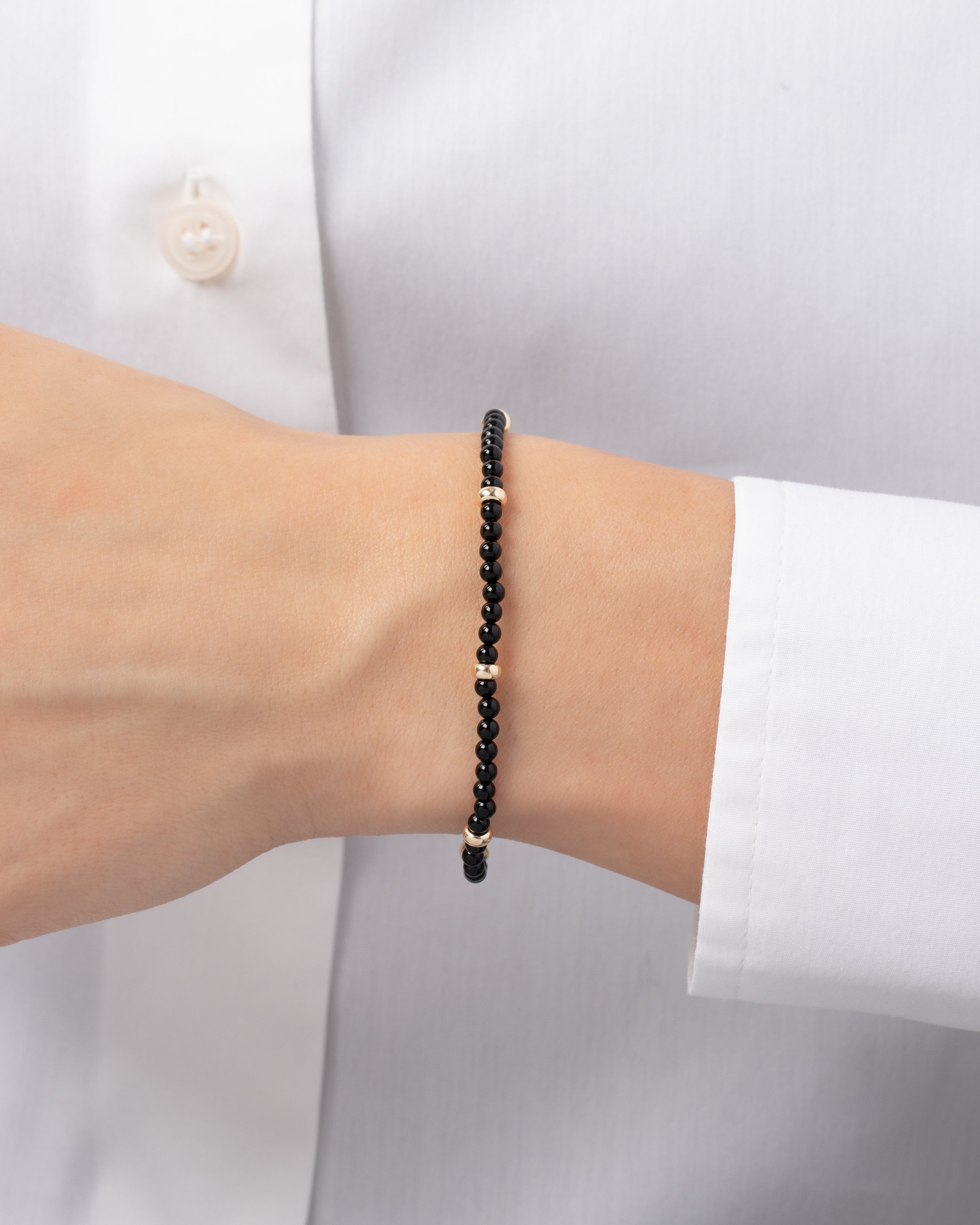 14K Gold Black Onyx Segment Bead Bracelet Zoe Lev Jewelry