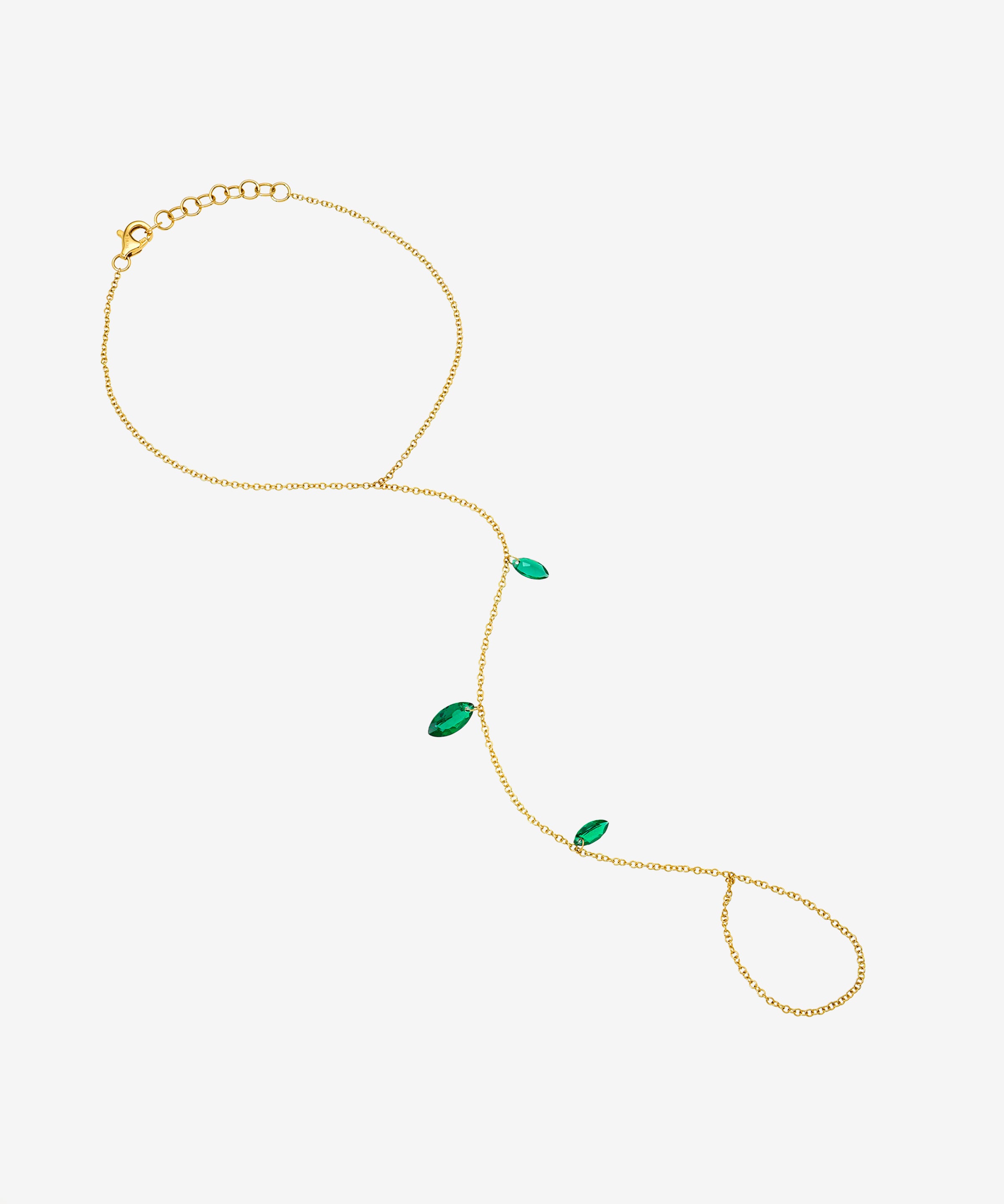14K Gold Dangling Lab Emerald Marquise Hand Chain Zoe Lev Jewelry