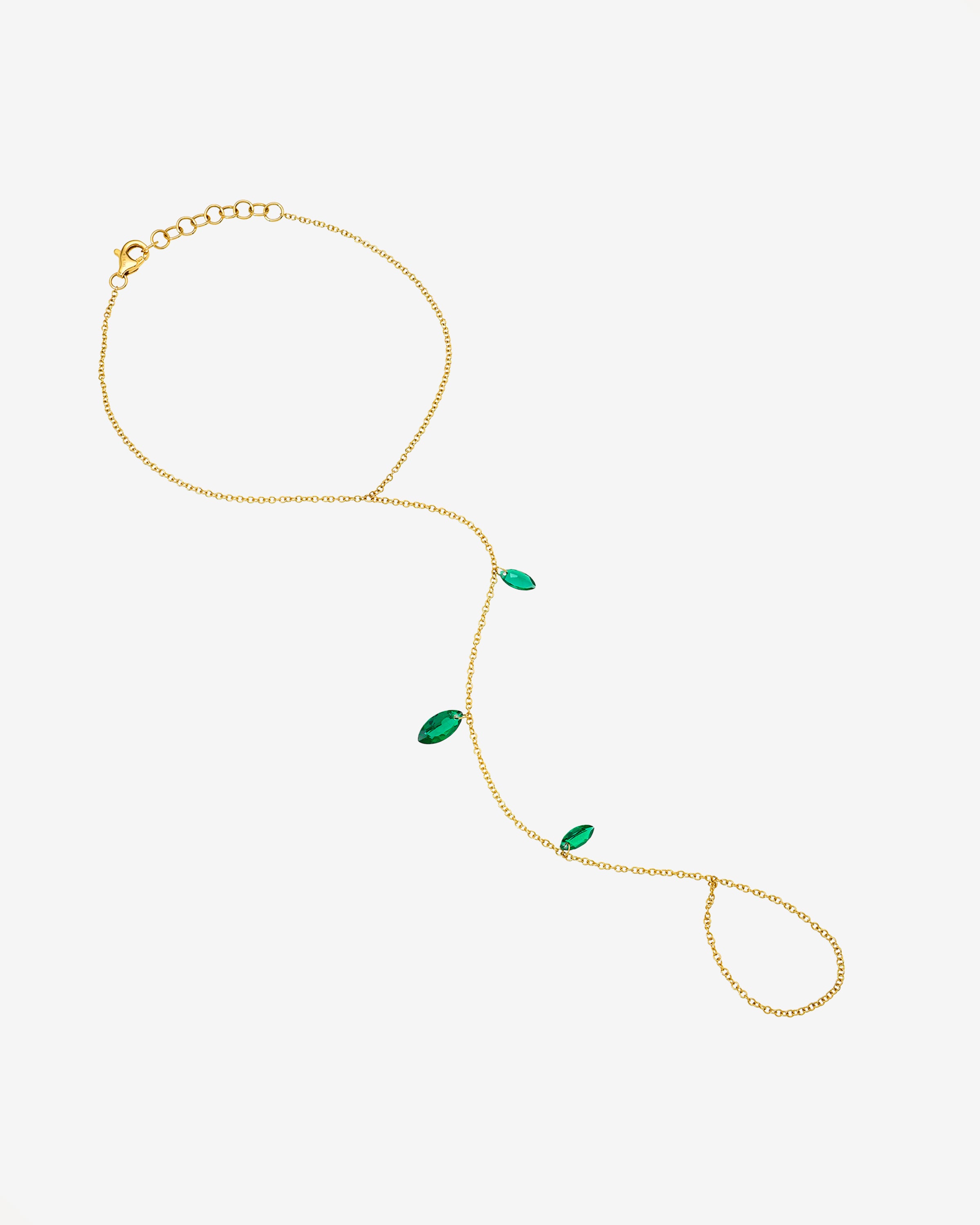 14K Gold Dangling Lab Emerald Marquise Hand Chain Zoe Lev Jewelry