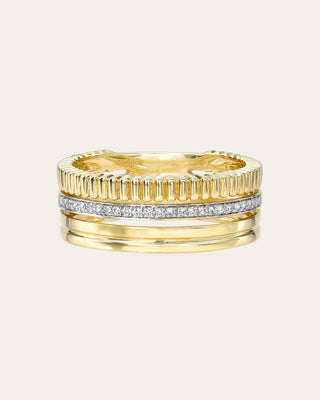 14K Gold Diamond Ribbed Ring Stack