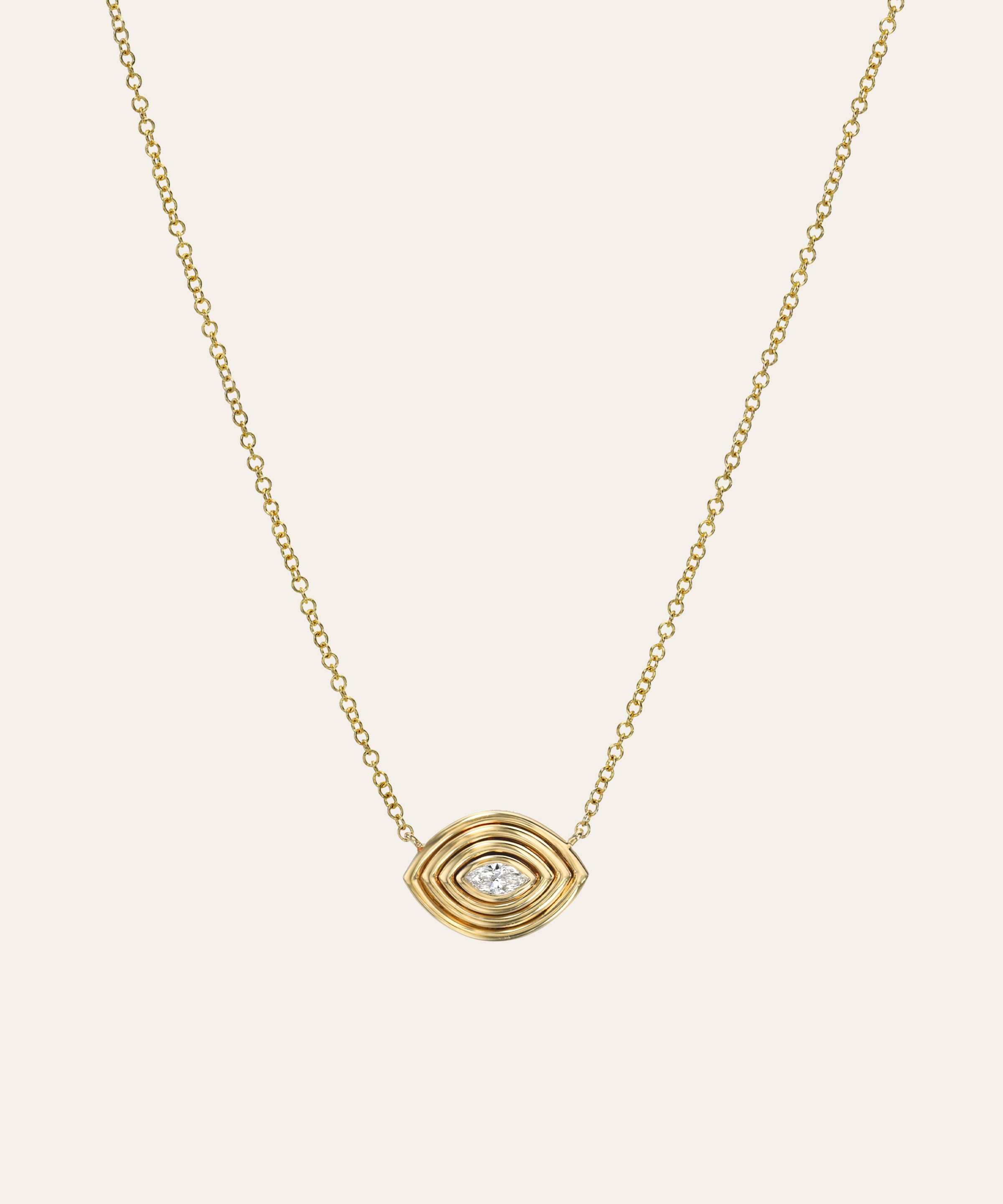 14K Gold Diamond Ribbed Evil Eye Necklace Zoe Lev Jewelry