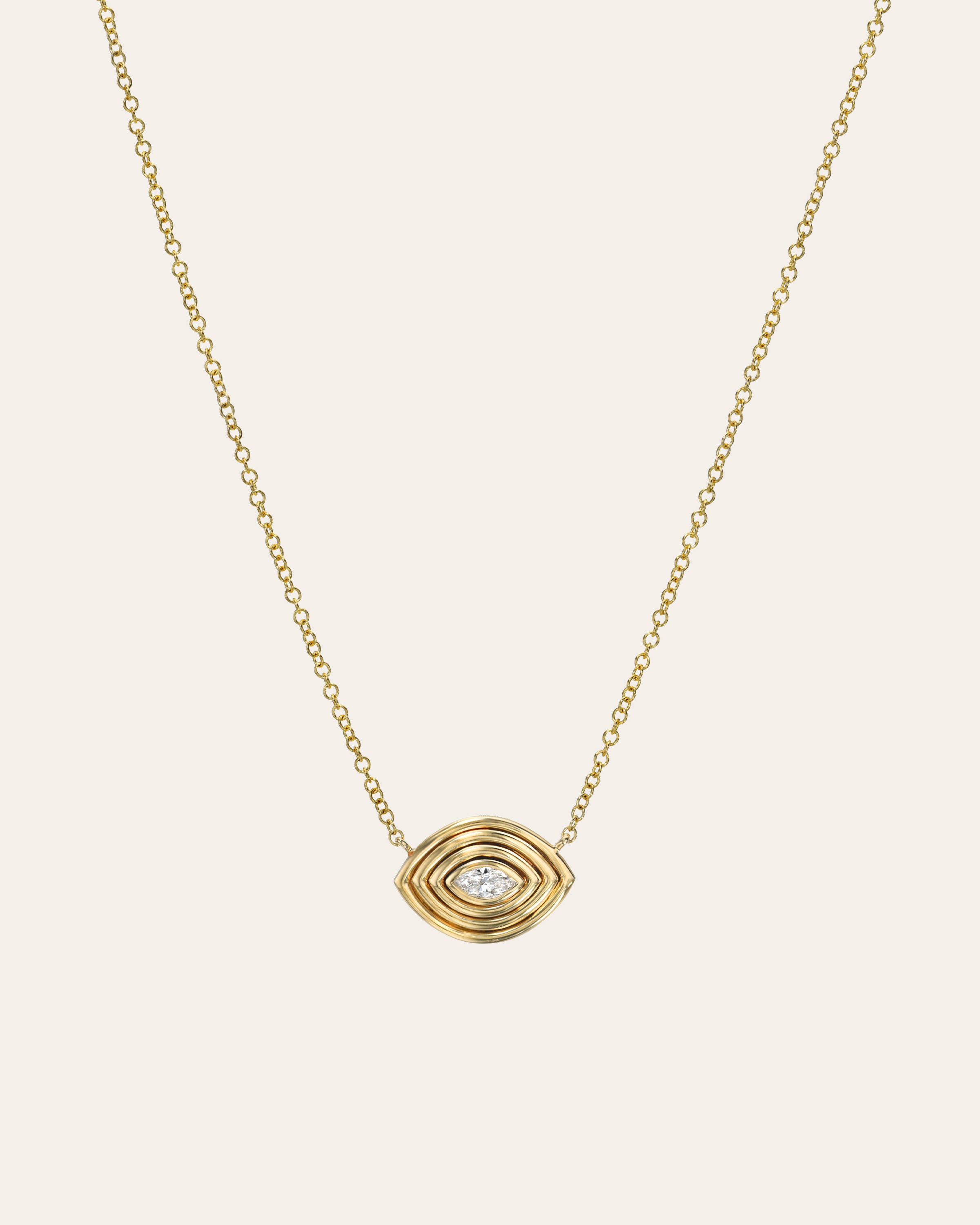 14K Gold Diamond Ribbed Evil Eye Necklace Zoe Lev Jewelry