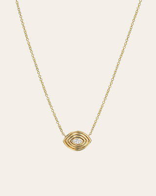 14K Gold Diamond Ribbed Evil Eye Necklace