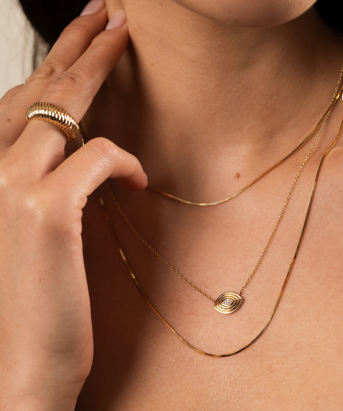 14K Gold Diamond Ribbed Evil Eye Necklace Zoe Lev Jewelry