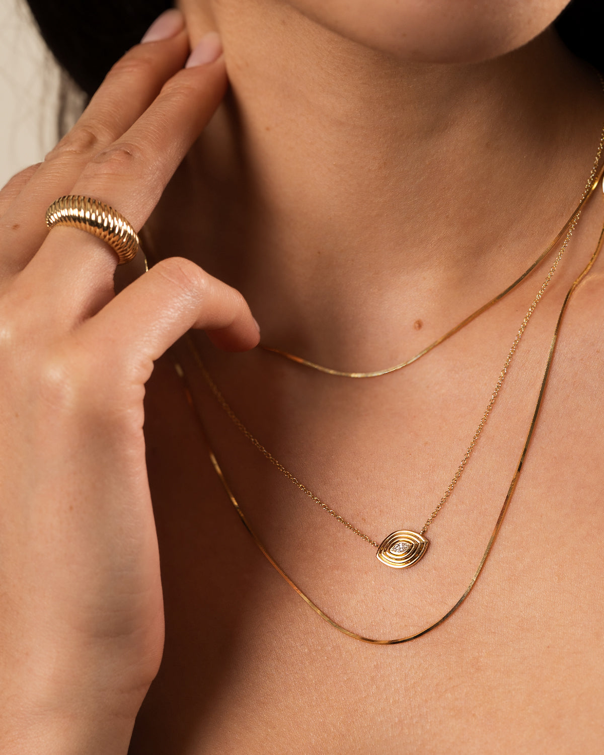 14K Gold Diamond Ribbed Evil Eye Necklace Zoe Lev Jewelry