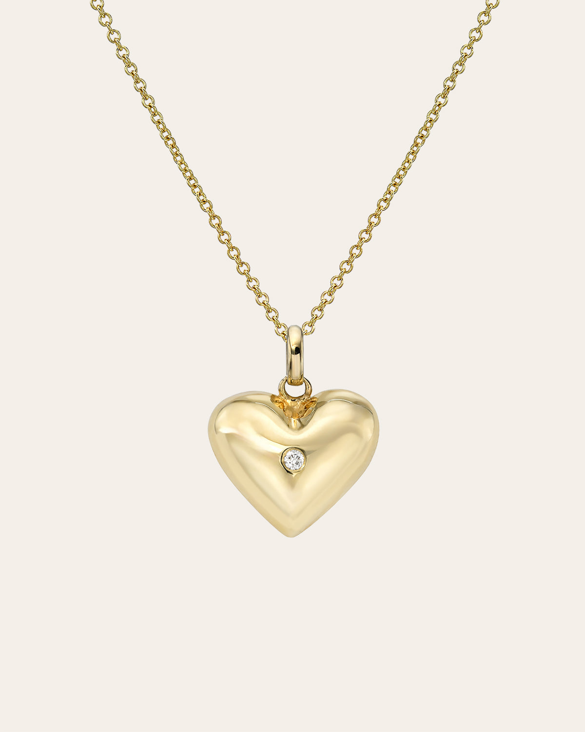14K Gold Domed Heart with Tiny Diamond Necklace