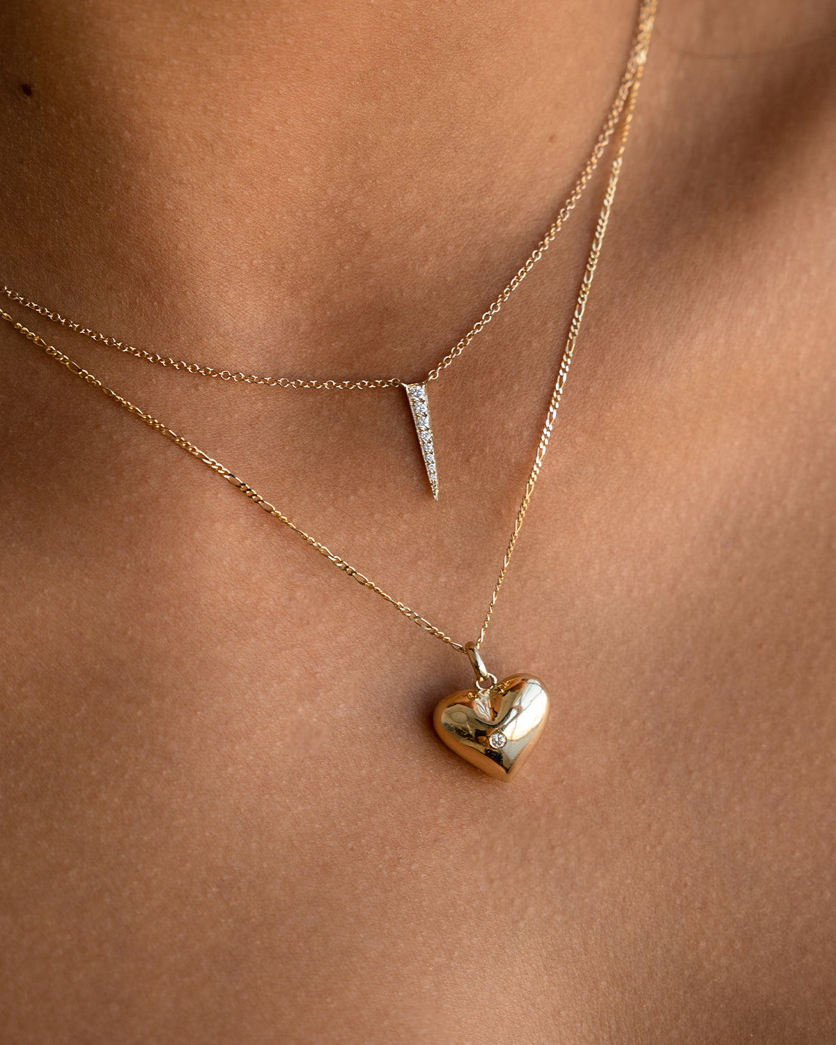 14K Gold Domed Heart with Tiny Diamond Pendant