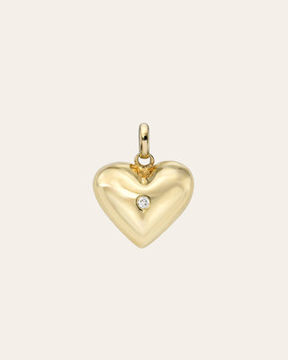 14K Gold Domed Heart with Tiny Diamond Pendant