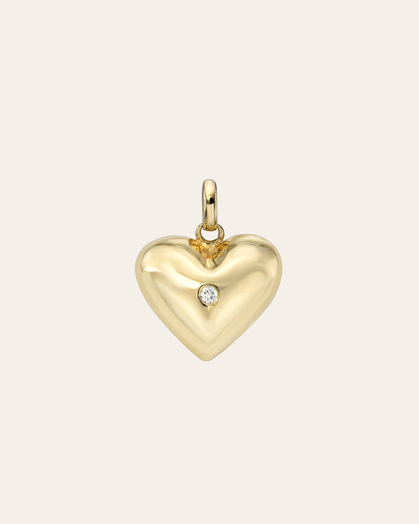 14K Gold Domed Heart with Tiny Diamond Pendant - Zoe Lev Jewelry