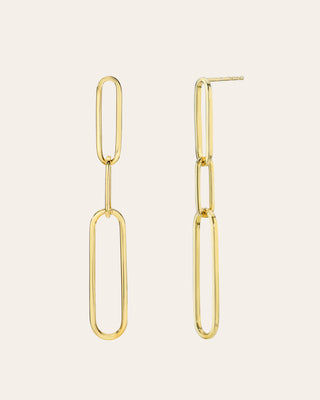 14K Gold Elongated Paper Clip Chain Stud Earrings