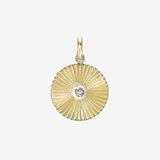 14K Gold Fluted Disc with Diamond Pendant Zoe Lev Jewelry