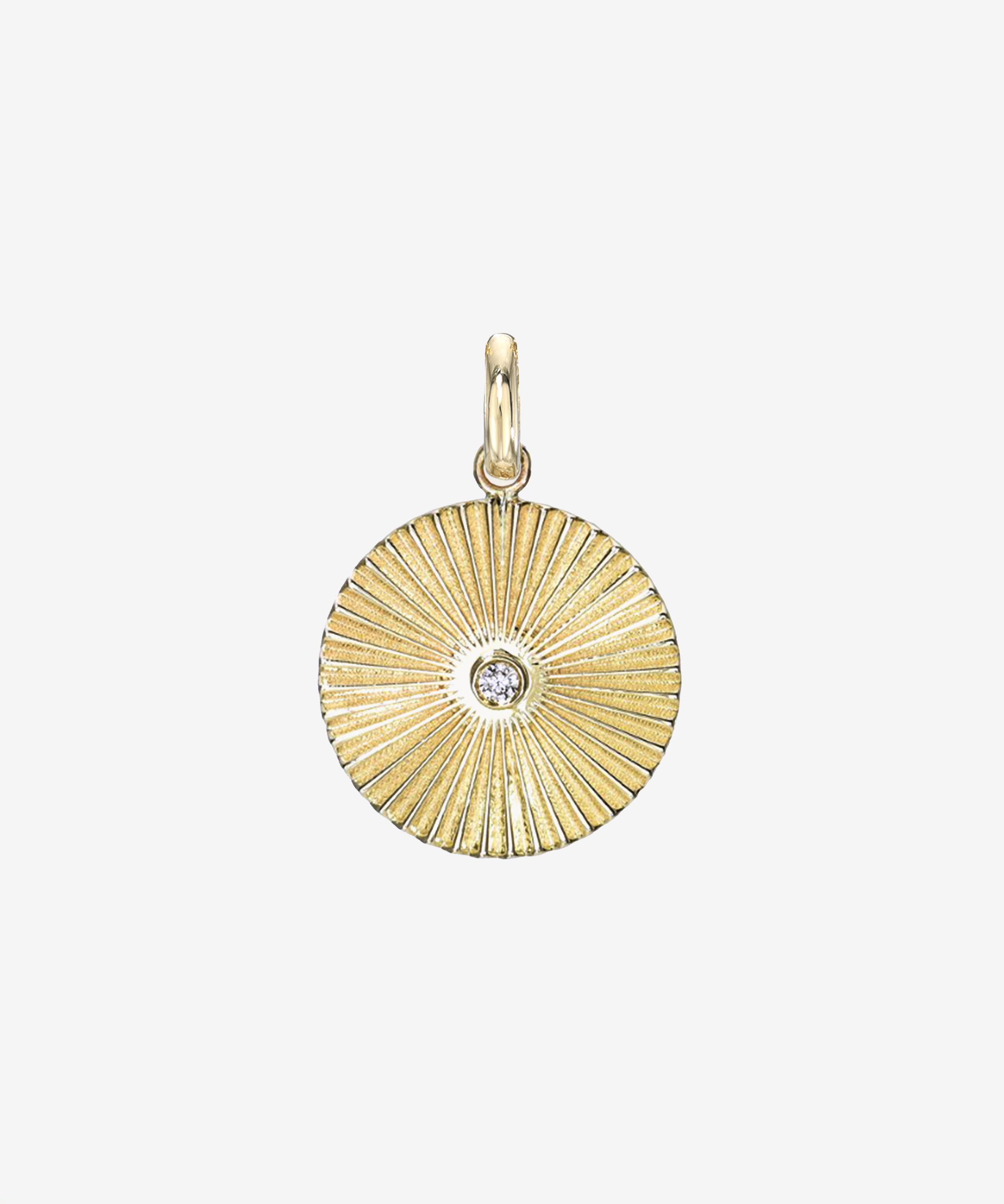 14K Gold Fluted Disc with Diamond Pendant Zoe Lev Jewelry