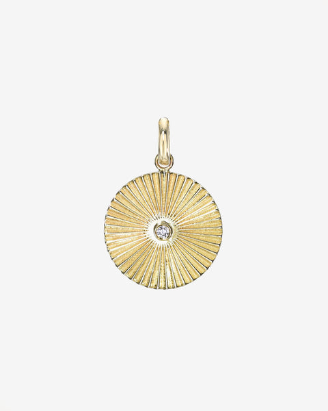 14K Gold Fluted Disc with Diamond Pendant