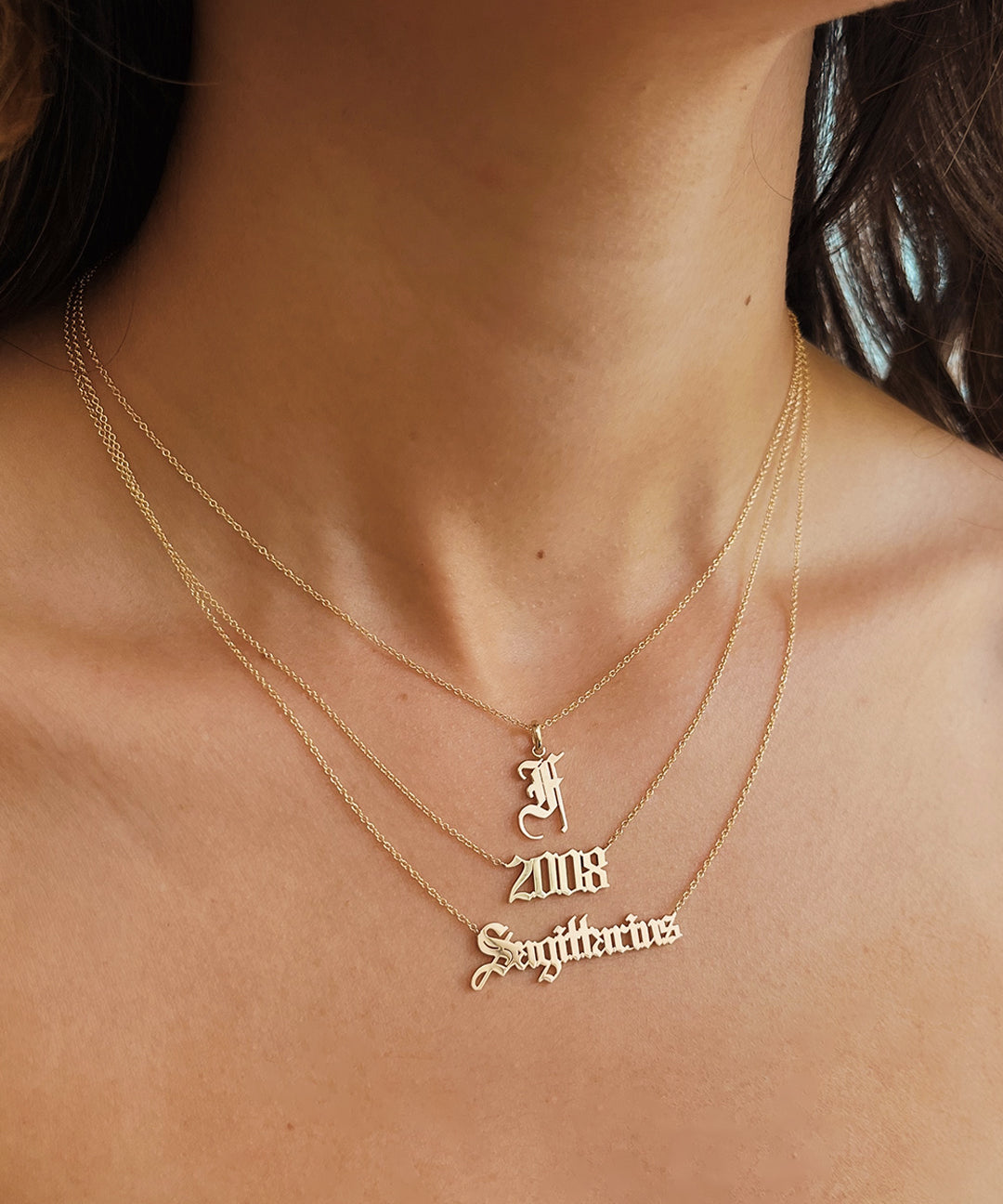 14K Gold Gothic Initial Necklace Personalized Zoe Lev Jewelry